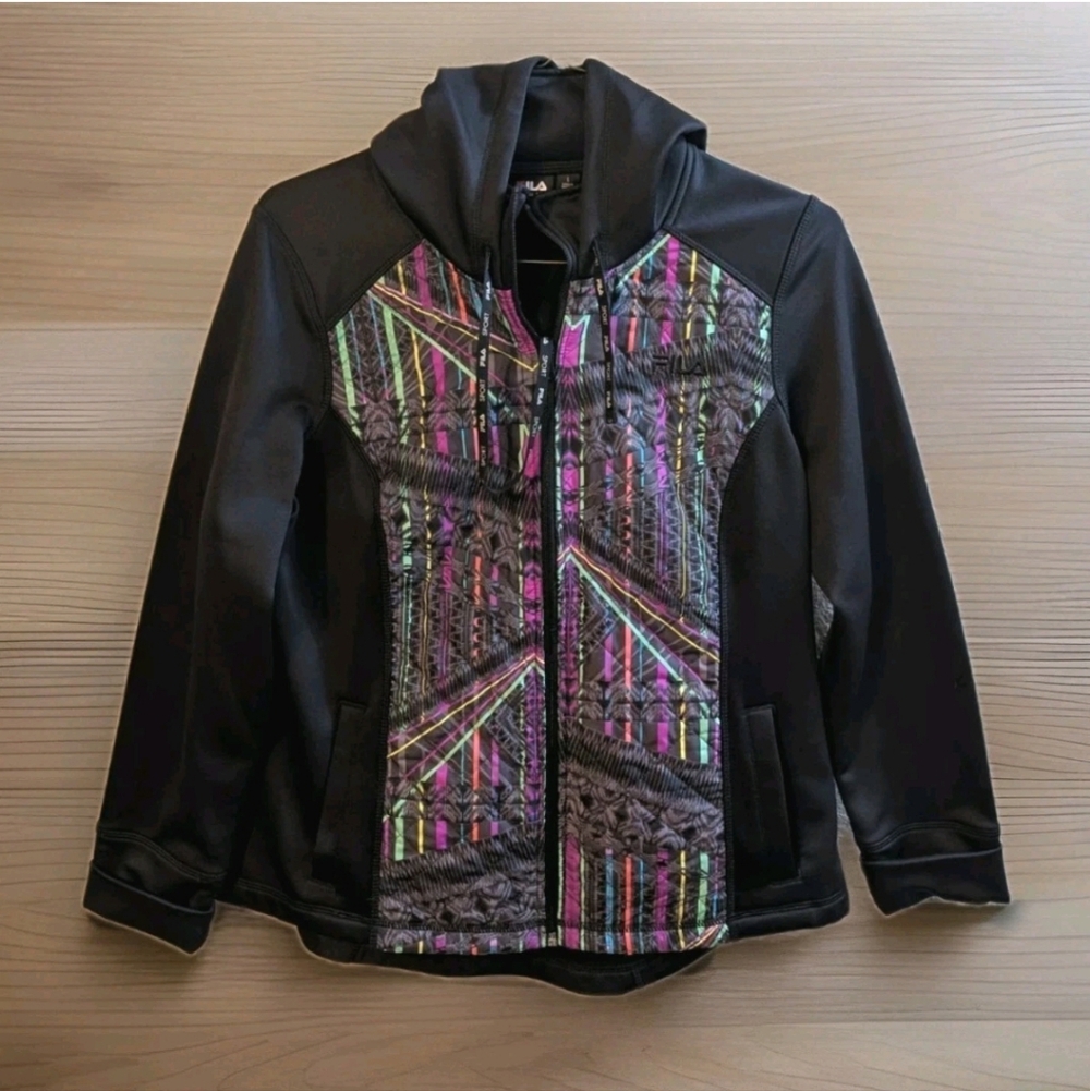 FILA SPORT Runswift Colorful Printed Microfleece Cozy Jacket Hoodie Coat, Size L